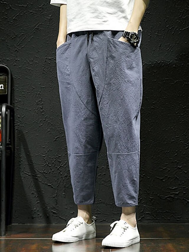 Men's Linen Pants Trousers Summer Pants Beach Pants Drawstring Elastic
