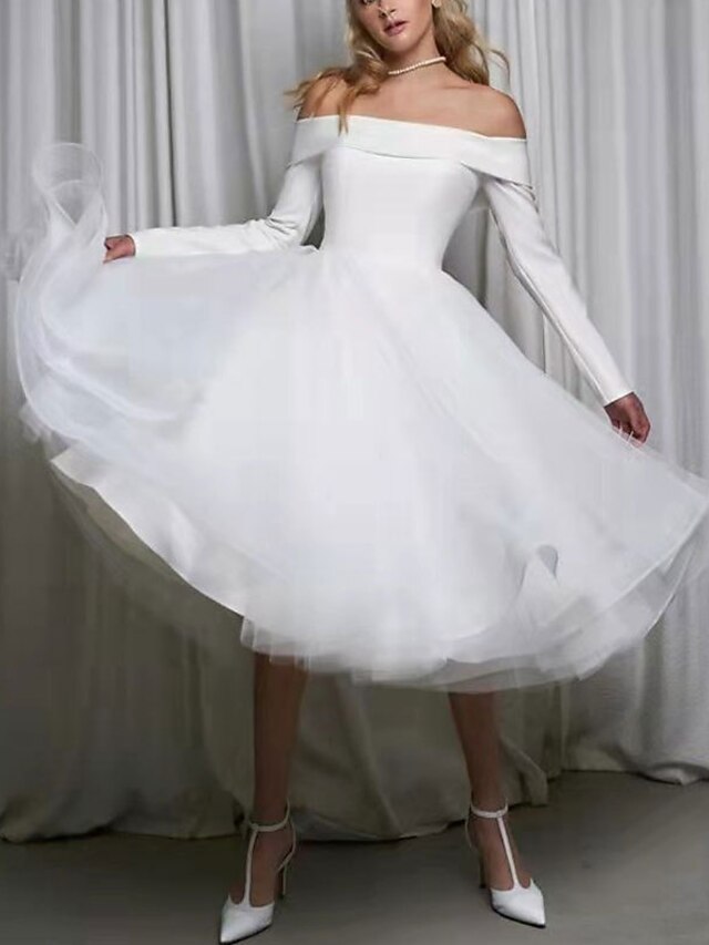 Reception Little White Dresses Wedding Dresses ALine Off Shoulder Long