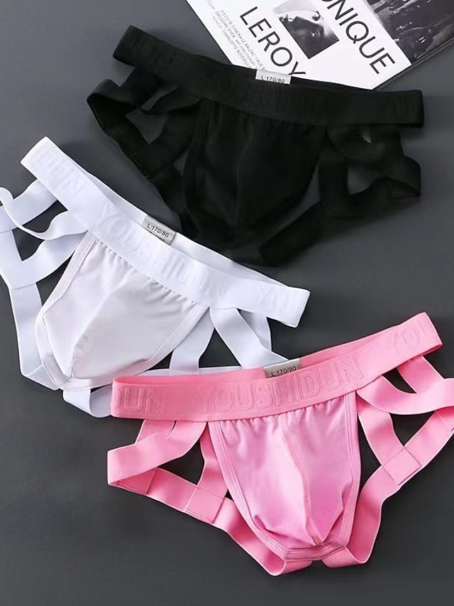  Men's 1pcs Sexy Panties Underwear Briefs Jockstrap 95% Cotton 5% Spandex Solid / Plain Color Dropped Black White