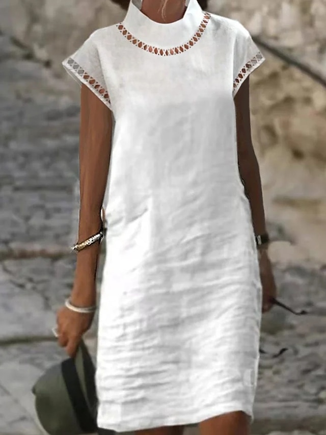 Women's Casual Dress Cotton Linen Dress Shift Dress Midi Dress Cotton ...