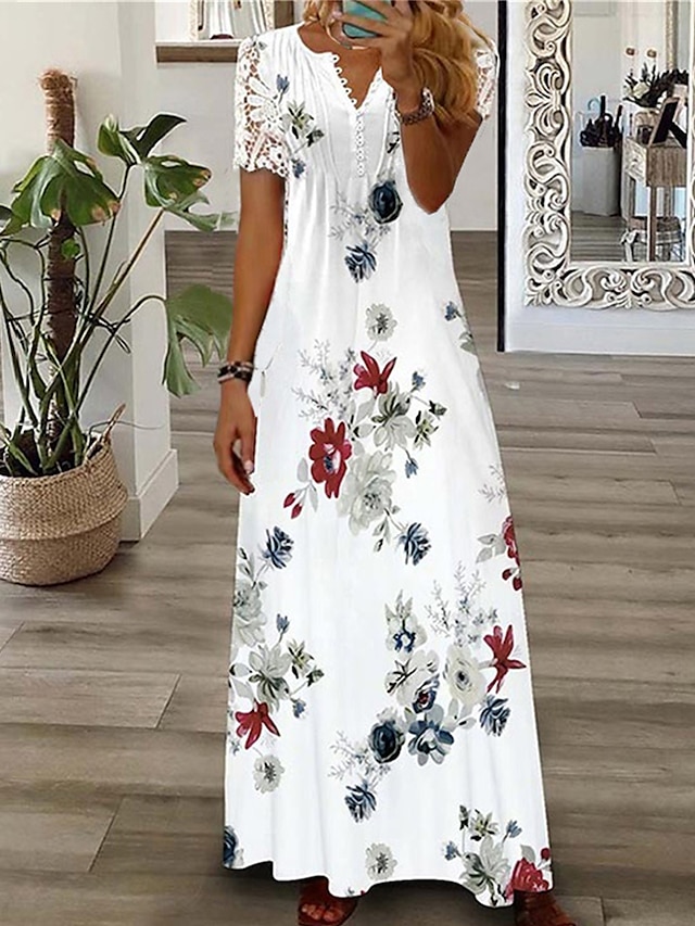 Women's Maxi long Dress Casual Dress A Line Dress Summer Dress Floral ...