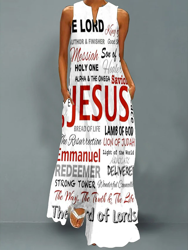 Women's Maxi Dress Cross Casual Dress Swing Dress Print Dress Letter Casual Holiday Vacation Beach Pocket Print Sleeveless V Neck Dress Loose Fit Black White Green Spring3