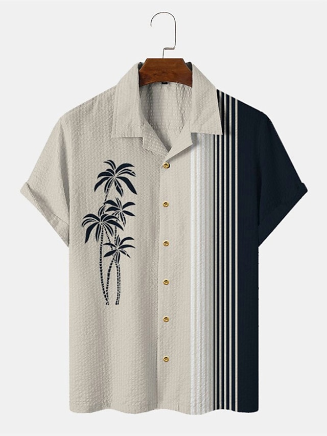 Men's Summer Hawaiian Shirt Button Up Shirt Summer Shirt Casual Shirt Bowling Shirt Blue Brown Green khaki Beige Short Sleeve Color Block Turndown Street Vacation Button-Down Clothing Apparel Fashion