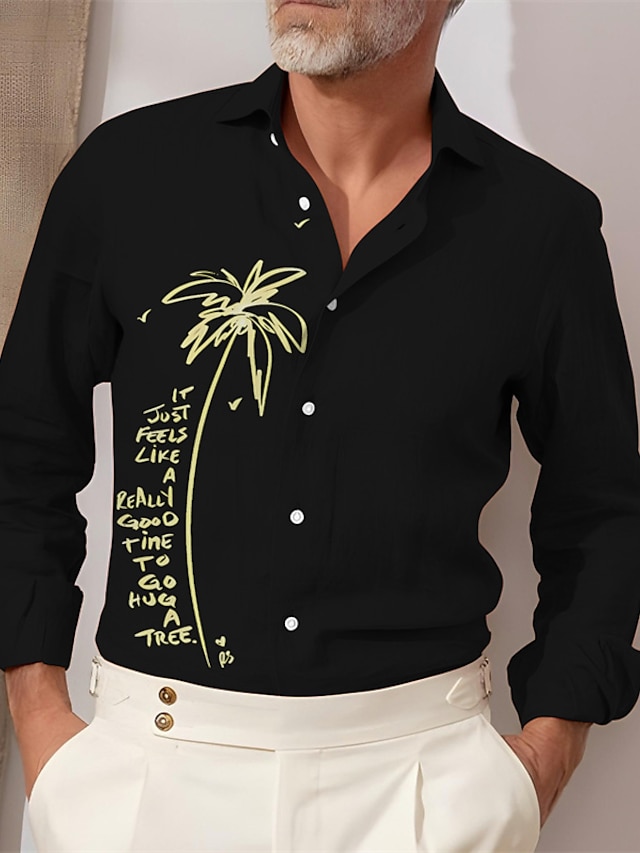 Men's Linen Shirt Summer Shirt Beach Shirt Turndown Summer Short Sleeve Black White Pink Palm Tree Casual Daily Clothing Apparel Print