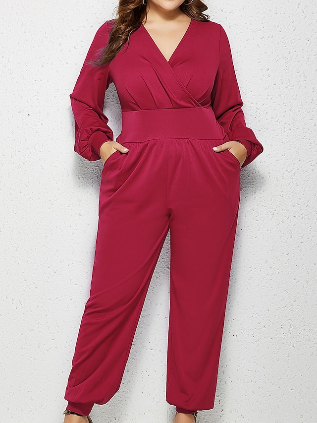 Women's Jumpsuit Pocket Solid Color V Neck Streetwear Daily Vacation ...