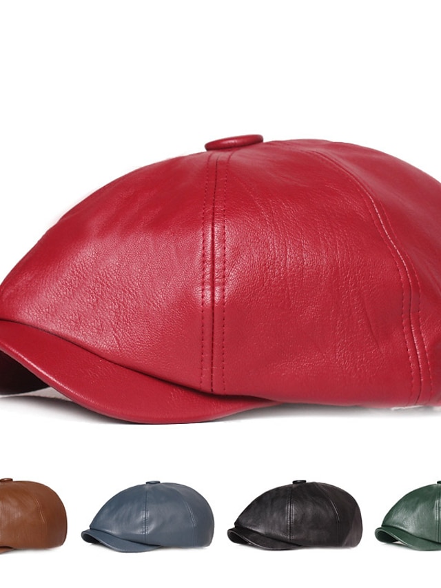  Men's Beret Hat Newsboy Hat Black Red leatherette Streetwear Stylish 1920s Fashion Outdoor Daily Going out Plain Sunscreen