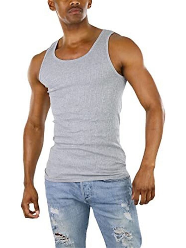  Men's Tank Top Vest Top Undershirt Sleeveless Shirt Sleeveless Crew Neck Summer Plain Fashion Designer Muscle Athleisure Going out Gym Black White Wine Top Tee for Men