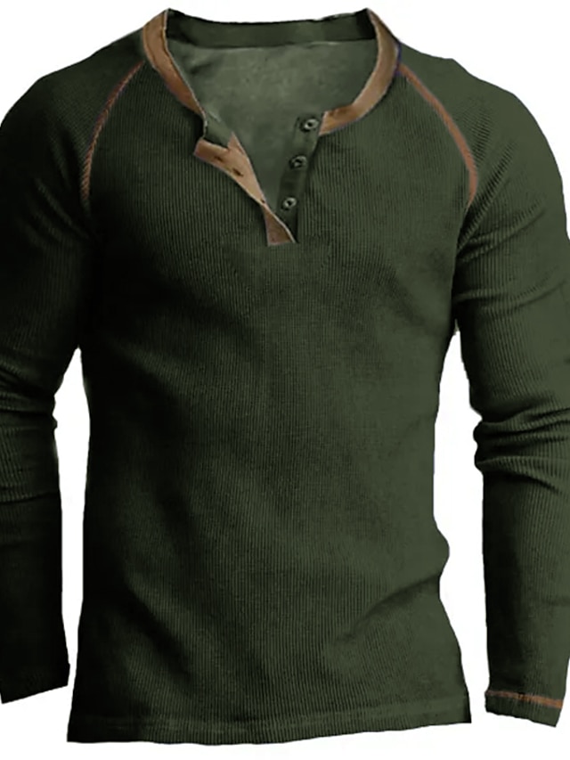  Bărbați Tricou cu nasturi Cămașă Henley Tricou cu maneca lunga Manșon Lung Henley Primăvara & toamnă Simplu Modă Șic Stradă Clasic Buton în jos Vacanță Purtare Zilnică Ieșire Bleumarin Negru Verde