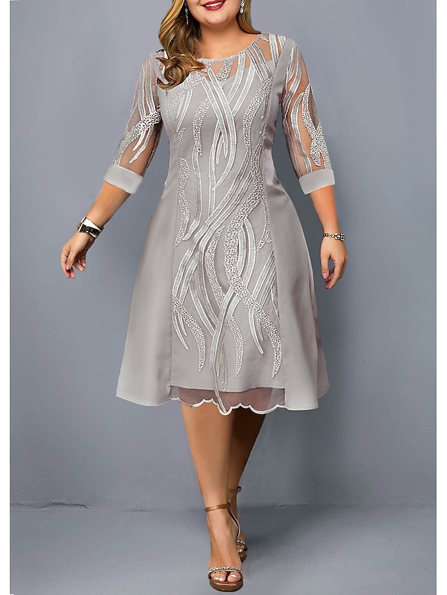 Women's Plus Size Easter Dress A Line Dress Solid Color V Neck 3/4 ...