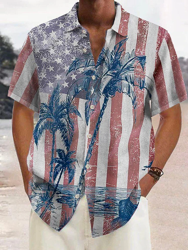 Men's Tropical Plants National Flag Shirt Summer Hawaiian Shirt Aloha Shirt Short Sleeves Shirt Turndown Sports Fashion Streetwear Outdoor Street Casual Red Blue Green S M L 9