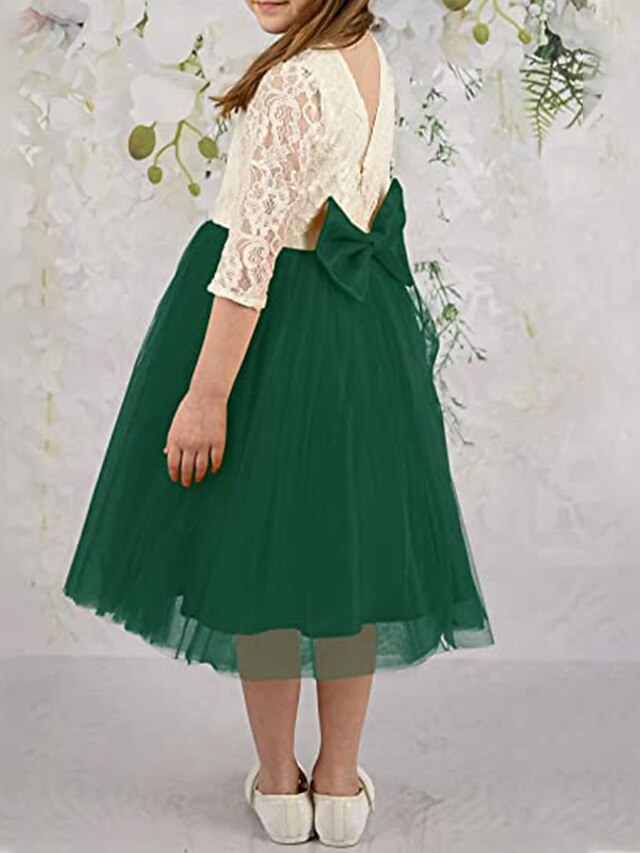 ALine Tea Length Flower Girl Dress Wedding Party Girls Cute Prom Dress