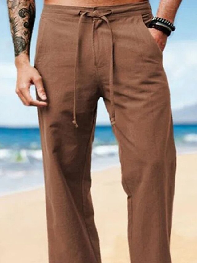 Men's Linen Pants Trousers Summer Pants Beach Pants Plain Breathable