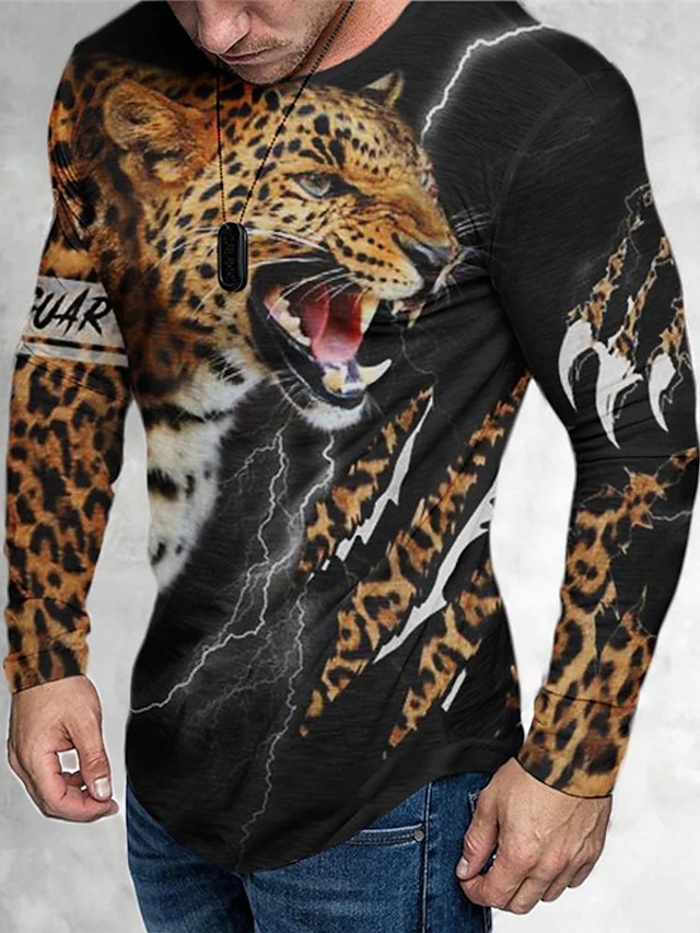  Herr T-shirt T-shirts Grafisk Djur Leopard Rund hals Kläder 3D-tryck Utomhus Ledigt Långärmad Mönster Vintage Mode Designer