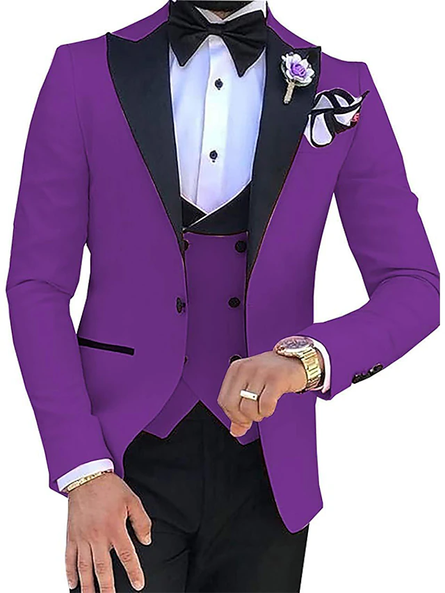 White Pink Red Men's Wedding Suits Solid Colored 3 Piece Tailored Fit ...