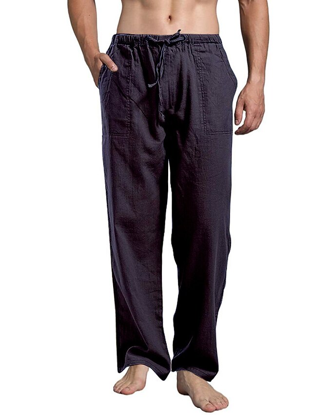 Men's Linen Pants Trousers Summer Pants Beach Pants Drawstring Elastic