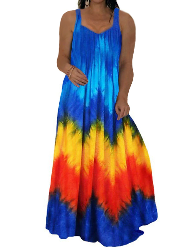 Women‘s Plus Size Curve Casual Dress Slip Dress Tie Dye Long Dress Maxi ...