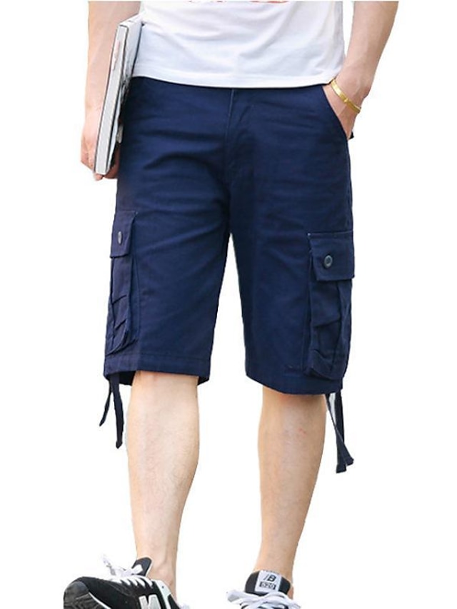  Men's Cargo Shorts Hiking Shorts Pocket Straight Leg High Rise Solid Color Outdoor Wrinkle Resistant Knee Length Casual Daily Classic Athleisure Grass Green Black High Waist
