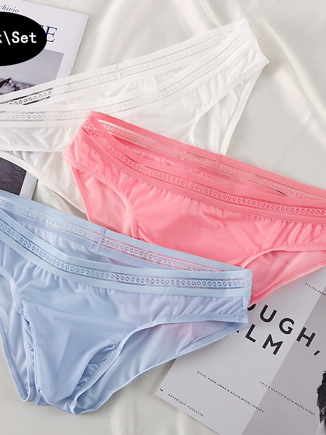  Per uomo 3 pezzi Slip Nylon Seta sintetica Traspirante Lavabile Comodo Liscio A vita medio-alta Rosa chiaro Nero