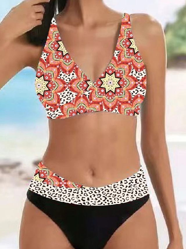 Mujer Bañadores Bikini Normal Traje de baño 2 Piezas Estampado Leopardo Blanco Rojo Trajes de baño Deportes de playa Verano 9461423 2023 – $21.99