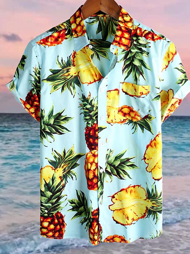 Herren Hemd Hawaiihemd Sommerhemd Ananas Grafik Drucke Umlegekragen