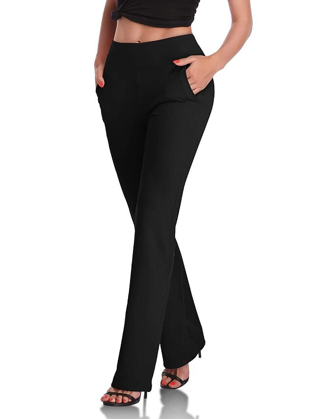 Women's Dress Pants Flared Pants Side Pockets Solid Color Full Length