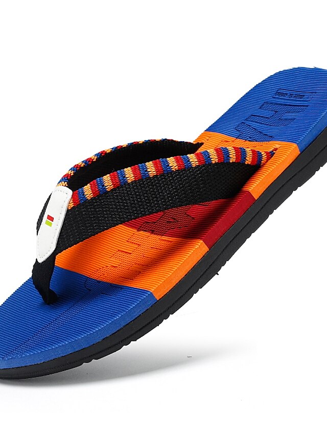  Men's Slippers & Flip-Flops Flip-Flops Plus Size Casual Beach Home Daily Canvas Breathable Black Red Orange Color Block Spring Summer