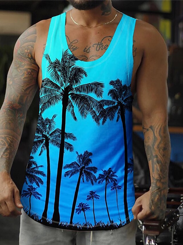  Men's Vest Top Graphic Coconut Tree V Neck Clothing Apparel 3D Print Casual Daily Sleeveless Print Fashion Designer Lightweight