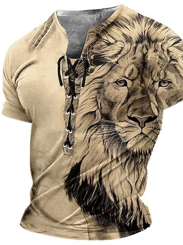 Lion Casual Mens 3D Shirt | Blue Summer Cotton | Graphic Animal Vintage Fashion Designer Men'S 3D Print Tee Daily Sports Brown Green Short