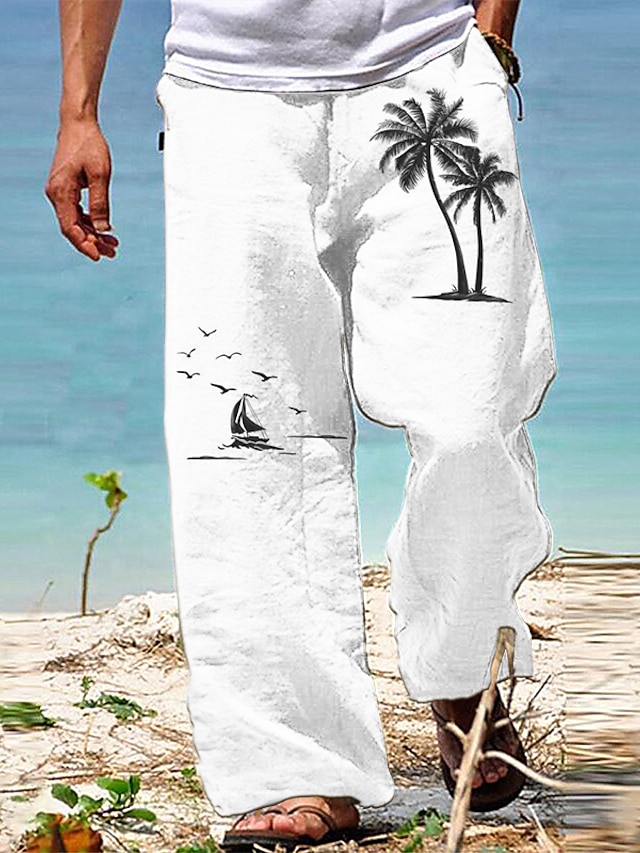 Pantalon En Lin Pour Homme - Coupe Décontractée, Taille élastique, Idéal Pour L'été Et La Plage - 3