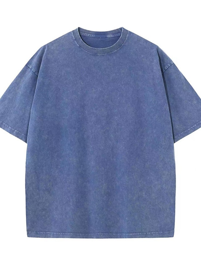 Men's 100% Cotton Acid Wash Shirt Oversized Shirt Short Sleeve Crew ...