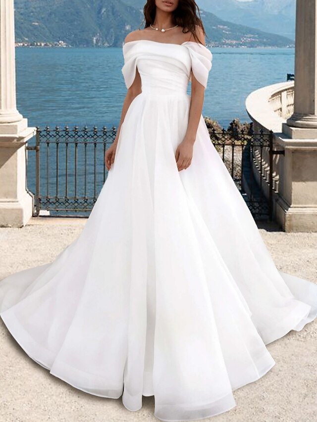 Elegent Satin One Shoulder A-Line Wedding Dress Sleeveless Beaded Crystals Ruched Pleats Bridal Gowns Customed Vestidos De Novia