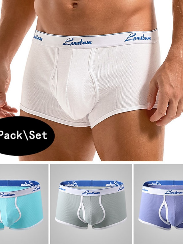  Men's 2 Packs Boxers Underwear Polyester Breathable Soft Color Block Mid Waist White Yellow
