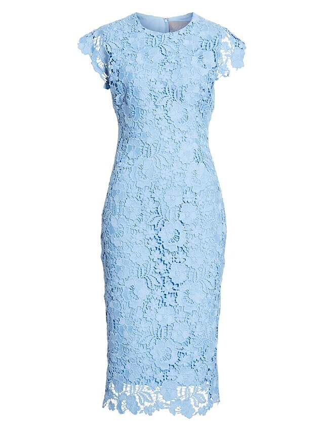 Women‘s Lace Dress Sheath Dress Midi Dress Blue Short Sleeve Solid ...