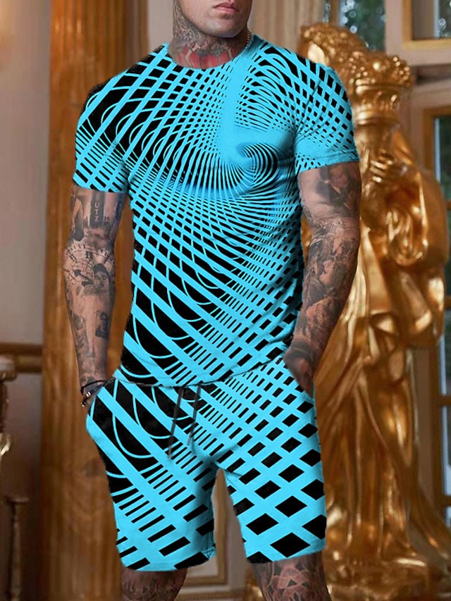  男性用 ショーツとTシャツのセット Tシャツの衣装 グラフィック 3D印刷 クルーネック 衣類 3Dプリント アウトドア 日常 半袖 3Dプリント 2個 2個 デザイナー カジュアル 快適