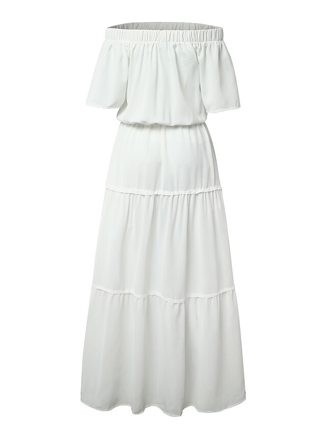 Women's Casual Maxi Dress Off Shoulder Ruffle Short Sleeve Spring ...