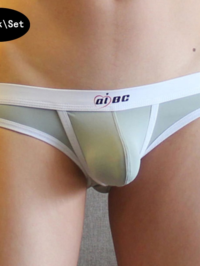  Men's 2packs Briefs Brief Underwear Nylon Washable Comfortable Letter Low Rise Black White