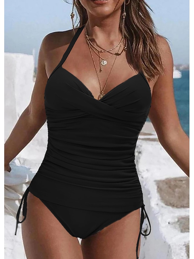  Dame Normal Badetøy Tankini 2 stk Shorts Badedrakt Halter 2 deler Printer Strand Klær Høst Leopard Ermeløs Badedrakter