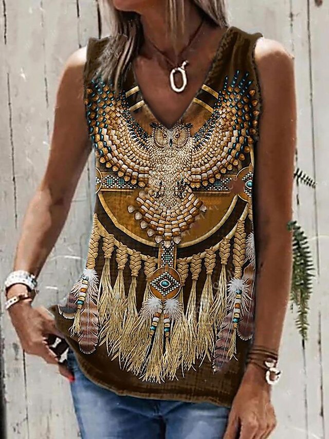 Women's Tank Top Print Daily Weekend Vintage Ethnic Sleeveless ...