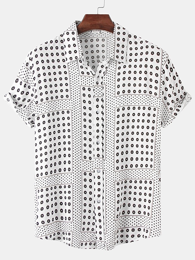  Men's Shirt Button Up Shirt Casual Shirt Black White Yellow Short Sleeve Graphic Polka Dot Turndown Street Daily Print Clothing Apparel Stylish Casual Classic