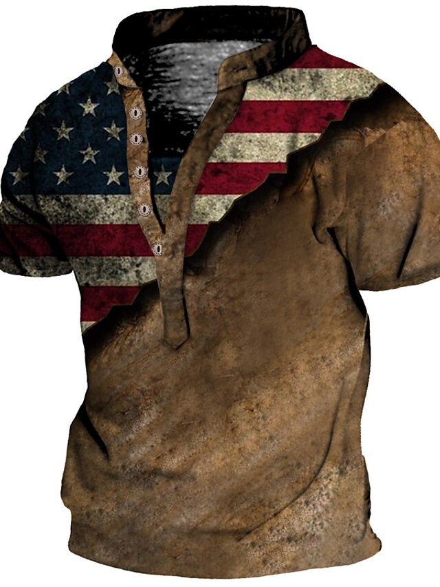 Men's Henley Shirt Tee Graphic American Flag Henley Clothing Apparel 3D ...