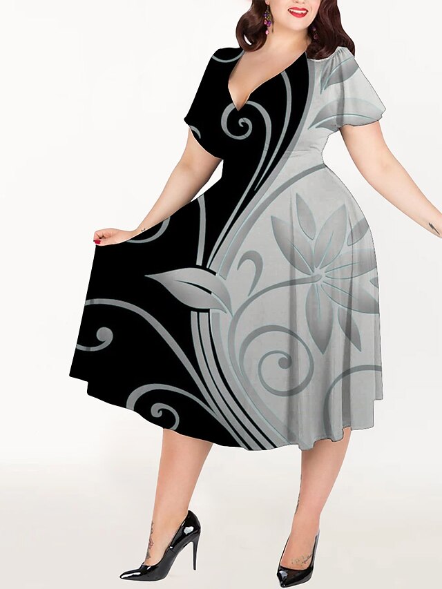 Women's Plus Size Casual Formal Dress A Line Formal Dress Graphic Color