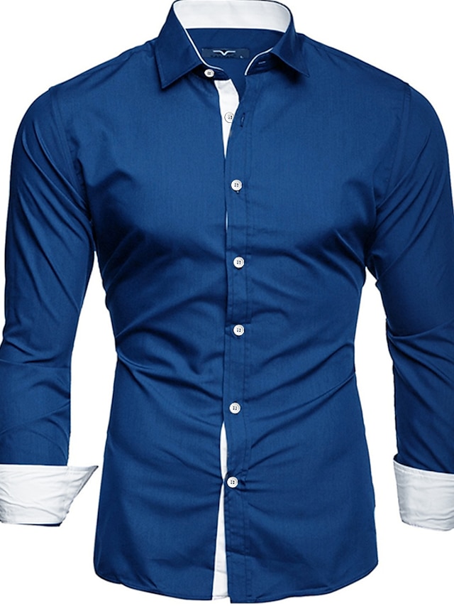  Hombre Camisa para Vestido Abotonar la camisa Camisa de cuello Negro Blanco Rojo Manga Larga Plano Cuello Primavera Otoño Boda Trabajo Ropa