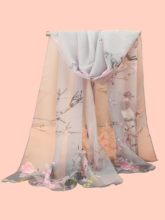  Nuevas bufandas de gasa para mujer, bufanda fina de verano, chales y chales, flor con estampado de aves, estolas hijab