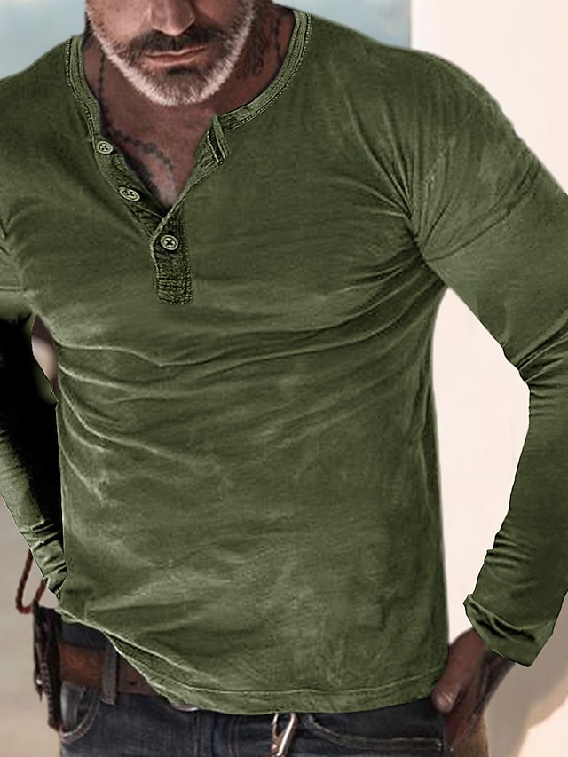  Bărbați Tricou cu nasturi Cămașă Henley Tricou cu maneca lunga Manșon Lung Henley Vară Simplu Designer Comfortabil Modă De Bază Vacanță Casual Purtare Zilnică Bleumarin Verde Militar Top tricou
