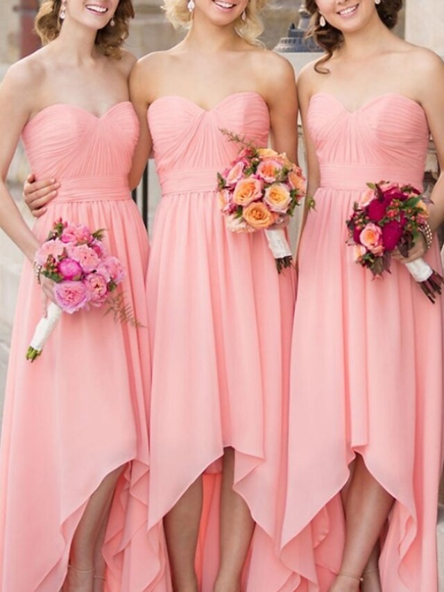 Sheath / Column Bridesmaid Dress Strapless Sleeveless Pink Asymmetrical Chiffon with Pleats