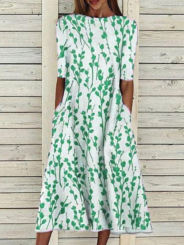 Women's Casual Dress Midi Dress Blue Half Sleeve Print Ruched Spring