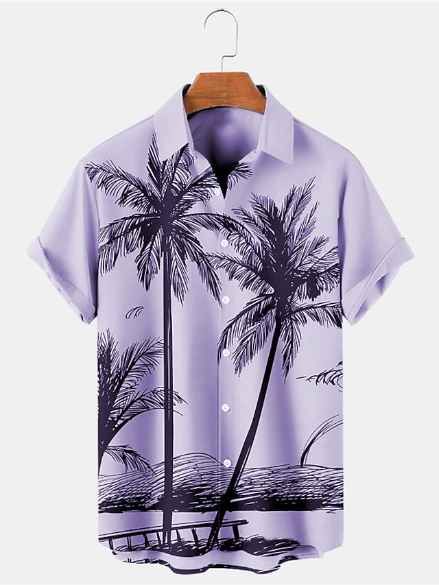  Men's Coconut Tree Tropical Plants Shirt Summer Hawaiian Shirt Short Sleeves Shirt Turndown Tropical Fashion Hawaiian Outdoor Street Hawaiian Blue Purple Brown S M L