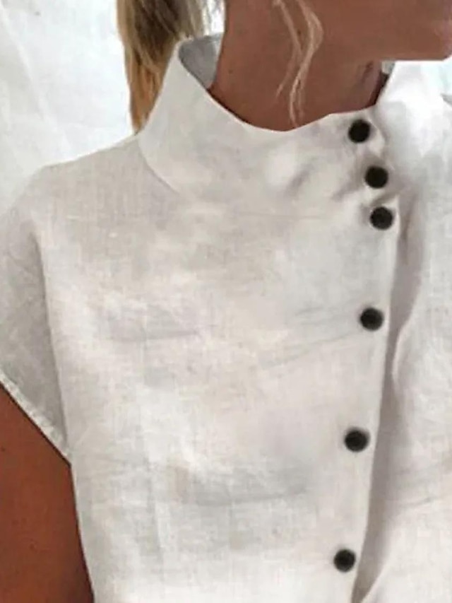  Pentru femei Cămașă Bluză Cămașă cu gât Culoare solidă Simplu Elegant De Bază Manșon scurt Mâneci Lejere Guler Pe Gât Topuri obișnuite Zilnic Nasturi Albastru Deschis Negru Alb Roz Îmbujorat Trifoi