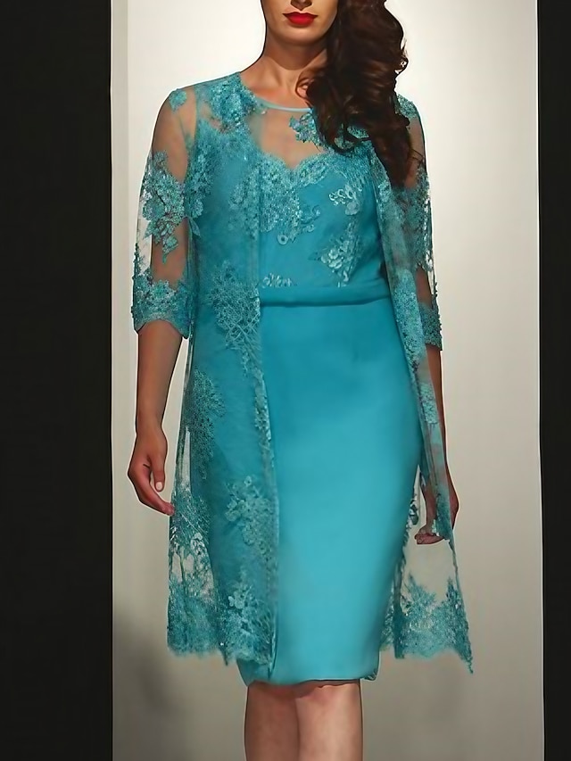 Two Piece Mother of the Bride Dress Party Elegant Petite Scoop Neck