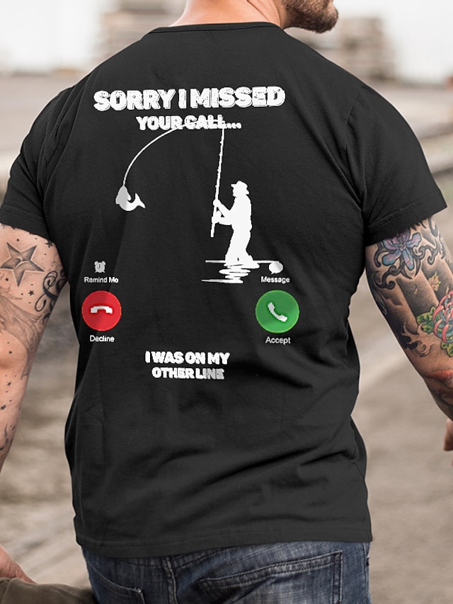  Sorry I Missed Your Call Was On My Other Line Mens 3D Shirt | Red Cotton | Men'S Tee Graphic Funny Polester Blend Fishing Cat Crew Neck Black Blue Army Green Gray Khaki Outdoor Casual Short Sleeve